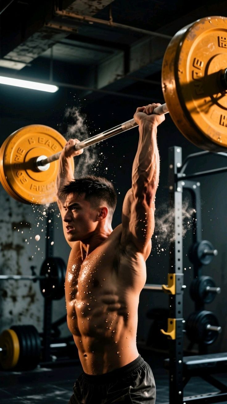 Lifter pressing a barbell overhead