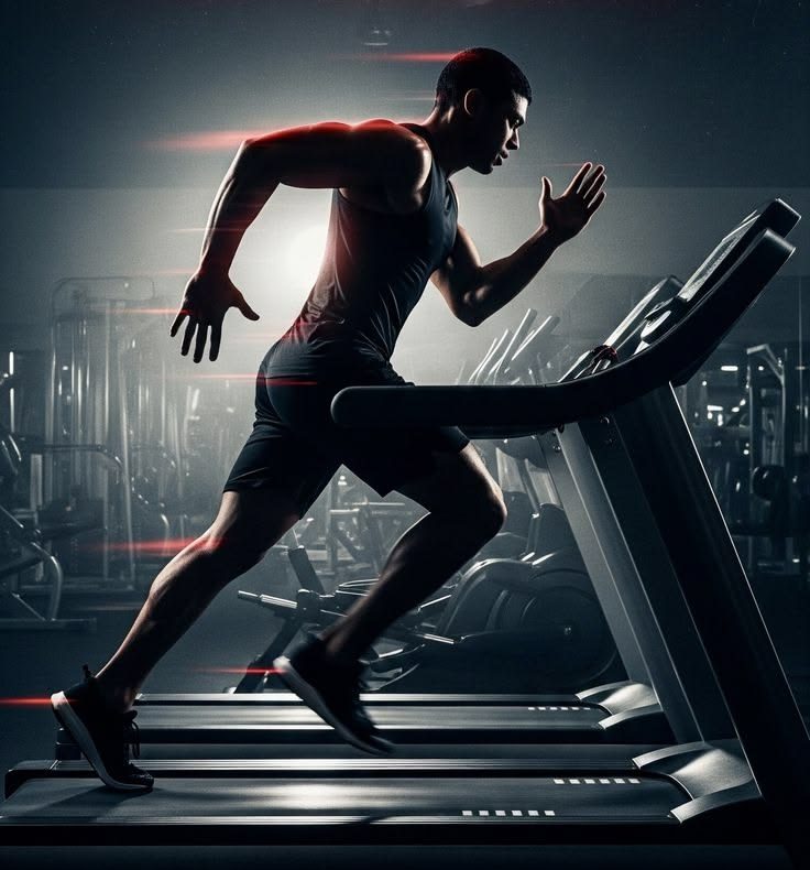 Runner sprinting on a treadmill in a gym